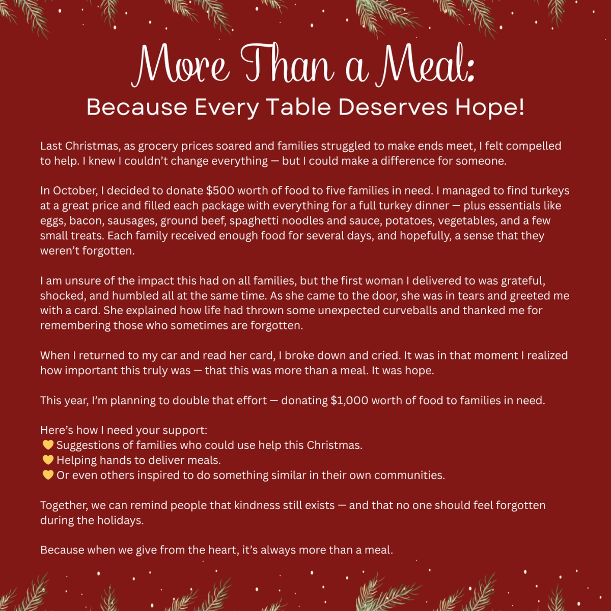 More Than a Meal campaign flyer and food photos